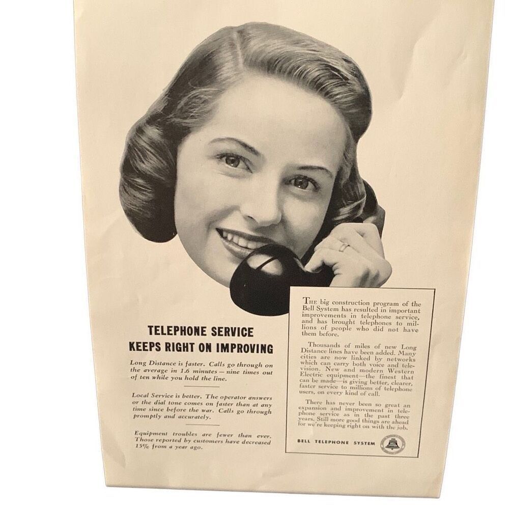 Vintage 1949 Bell Telephone System Keeps Right on Improving Ad Advertisement